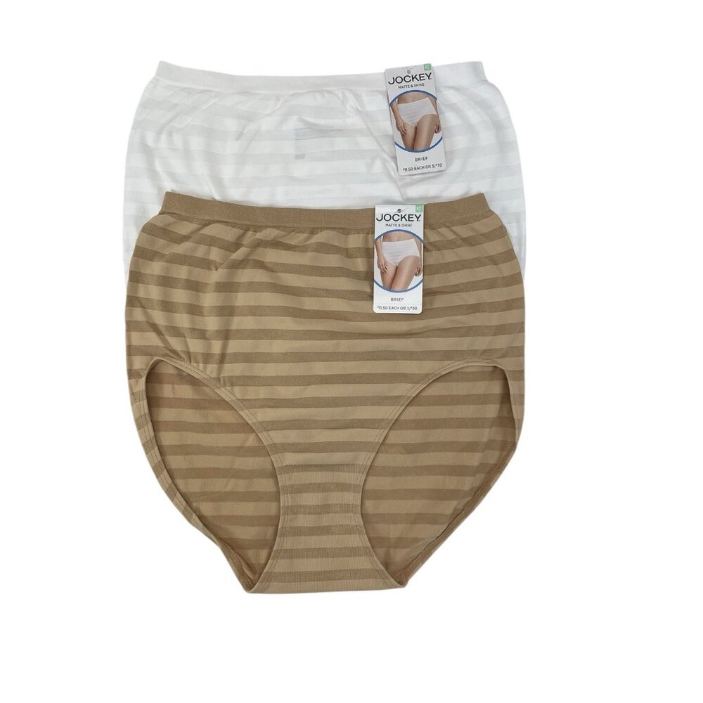 2 Jockey Womens  Matte & Shine Briefs Panties Size 8/XL Nude White NWT